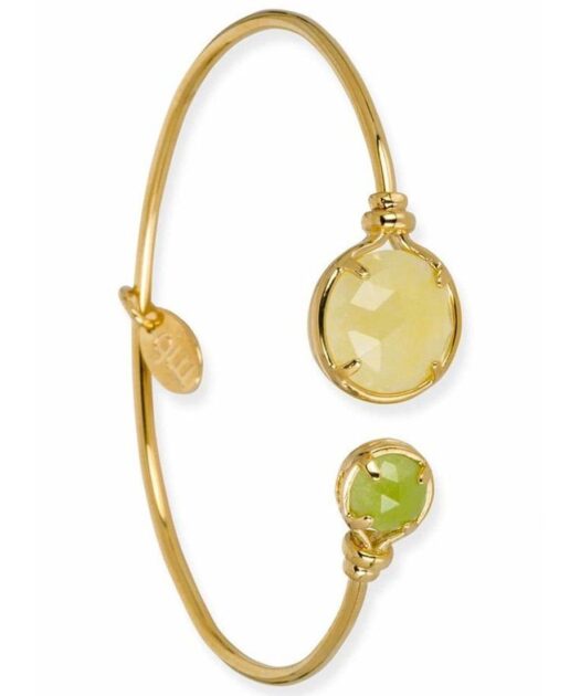 Pulsera jade verde y amarilla de plata de primera ley bañada en oro