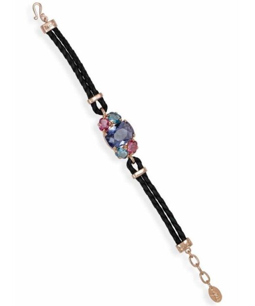 Pulsera negra con Swarovski Elements de colores en plata bañada en oro