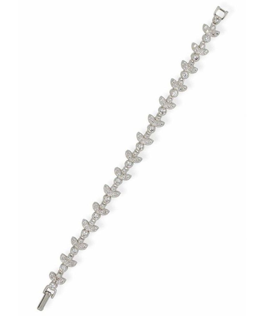Pulsera novia Swarovski Elements blancos fabricada en plata de primera ley con acabado rodinado Pulsera novia Swarovski Elements blancos fabricada en plata de primera ley con acabado rodinado