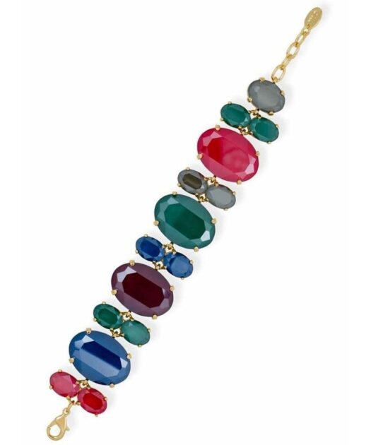 Pulsera oro amarillo con cristales Swarovski de plata de ley con cierre mosquetón
