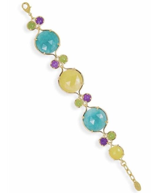 Pulsera oro amarillo con jade multicolor de plata de primera ley