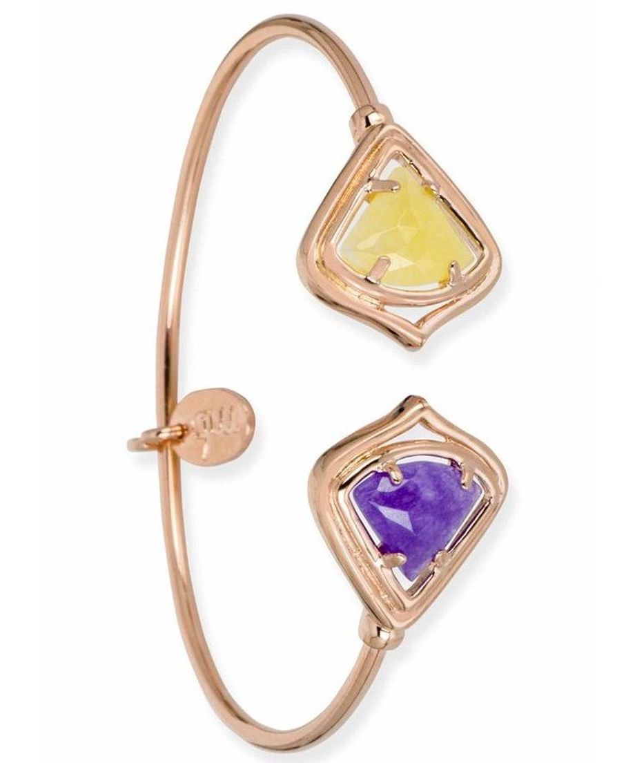 Pulsera oro rosa con jade amarillo y morado de plata bañada en oro rosa