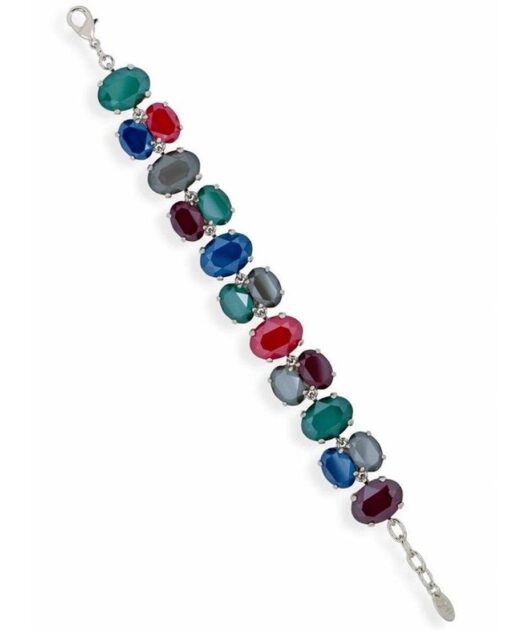 Pulsera plata con Swarovski Elements de colores y cierre mosquetón