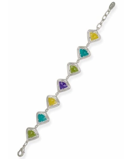 Pulsera plata rodinada con jade multicolor y cierre de tipo mosquetón