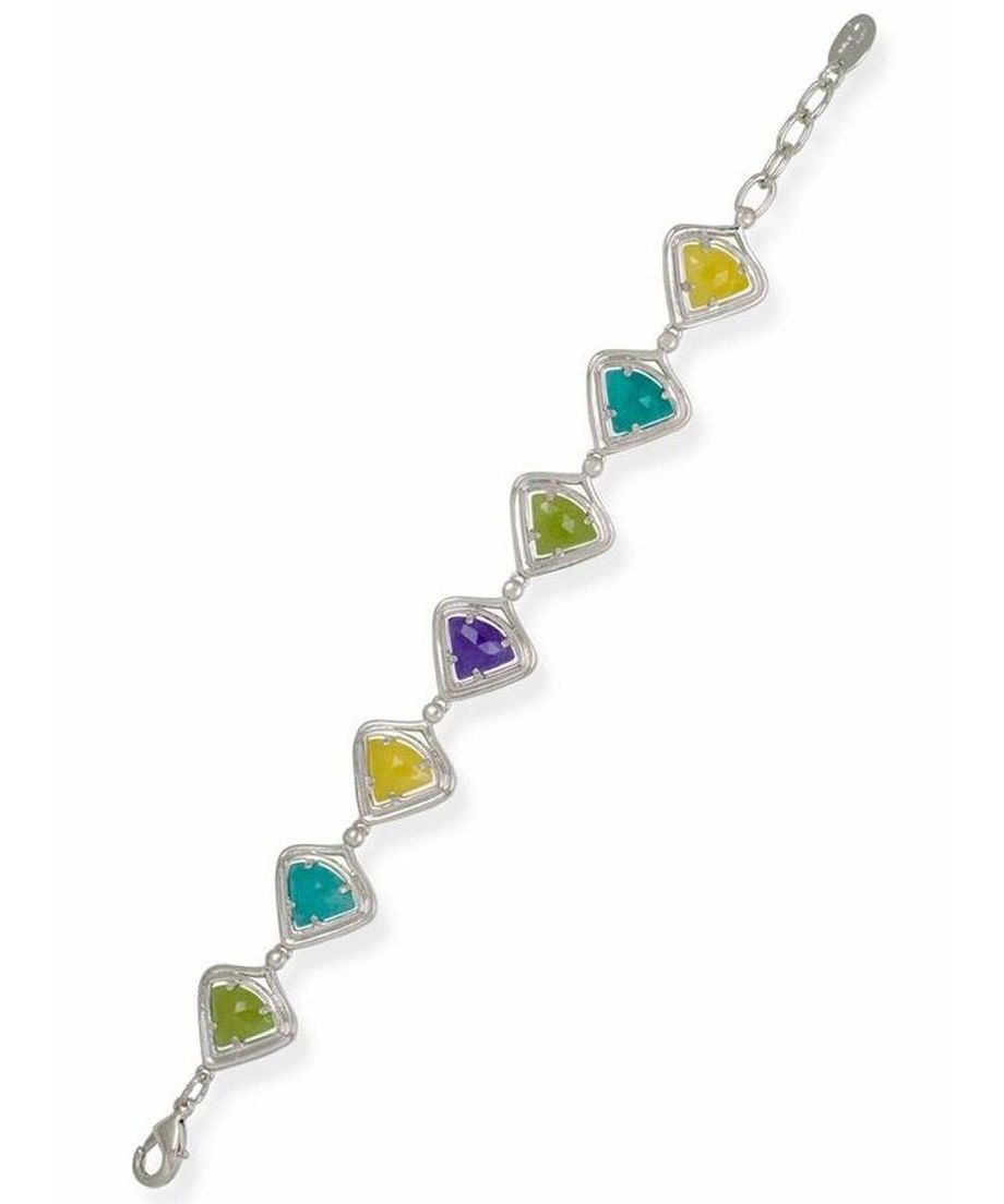 Pulsera plata rodinada con jade multicolor y cierre de tipo mosquetón