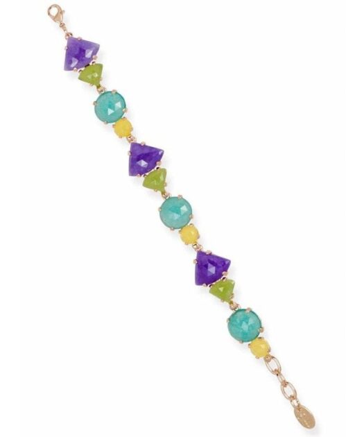 Pulsera plata rosa con jade multicolor con cierre de tipo mosquetón