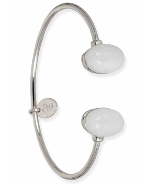 Pulsera rígida con jade blanco de plata de ley rodinada