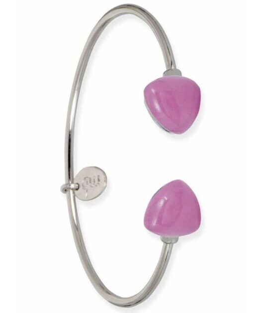 Pulsera rígida con jade rosa de plata de ley rodinada