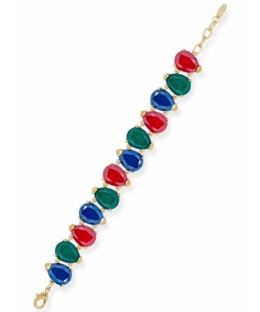 Pulsera roja, verde y azul de plata de ley bañada en oro amarillo con cristal Swarovski
