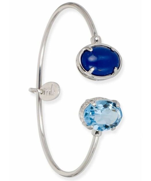 Pulsera de aro en plata de ley rodinada con un lapislázuli y un cristal azul