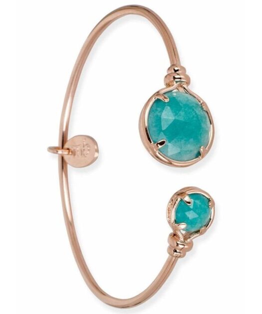Pulsera jade azul rígida de plata de ley con baño de oro rosa