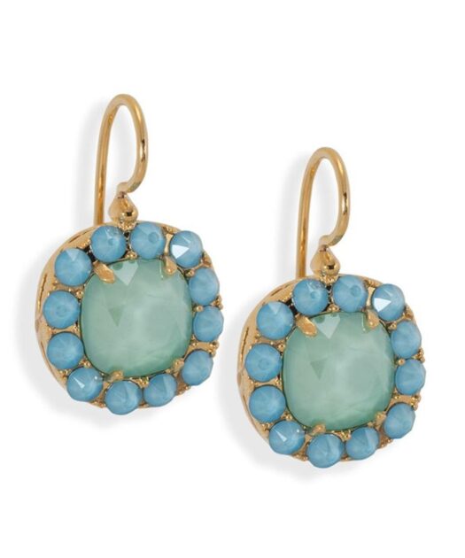 Pendientes verdes y azules en tonos pastel de plata bañada en oro rosa con cristales Swarovski y cierre hippie