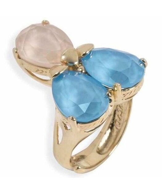 Anillo Swarovski azul cielo y fumé de plata de ley bañada en auténtico oro.