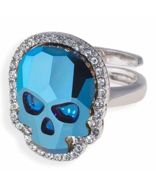 Sortija de calavera azul con cristales Swarovski