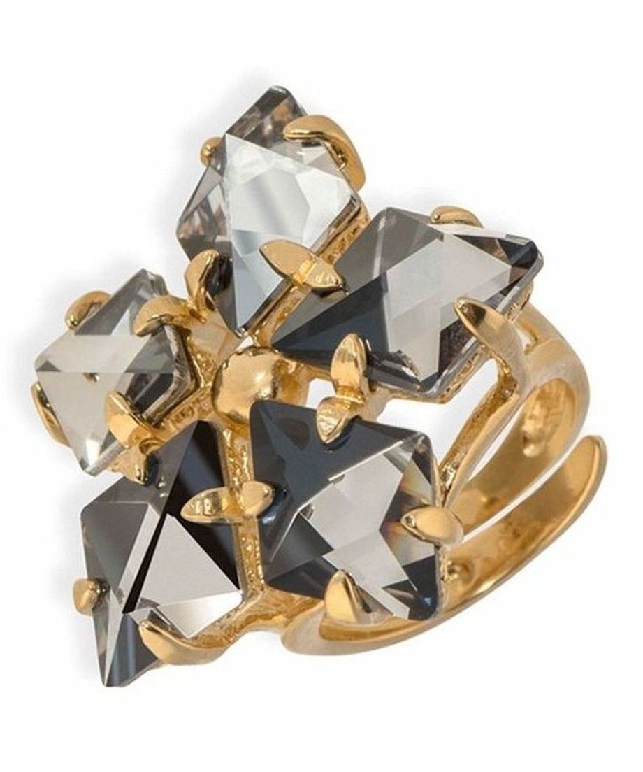Anillo ciclón dorado con cinco cristales Swarovski de color negro. Hecho en plata de ley. Fabricado en España de manera artesanal. Anillo ciclón dorado con cinco cristales Swarovski de color negro. Hecho en plata de ley. Fabricado en España de manera artesanal.