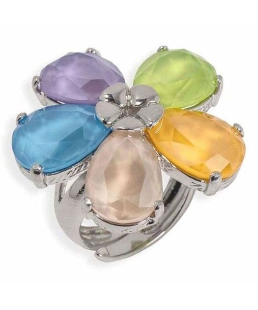 Anillo con cinco Swarovski Elements en tonos mate de plata de ley bañada en rodio.