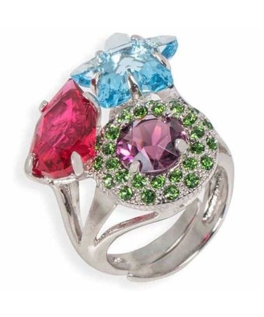 Anillo de colores con una estrella azul fabricado en plata rodinada y montado con cristales Swarovski.