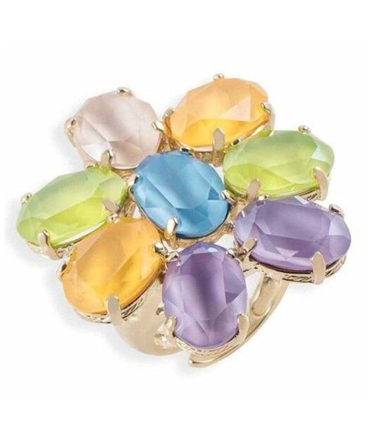 Anillo flor Swarovski en varios colores de plata de ley con un baño de oro rosa.