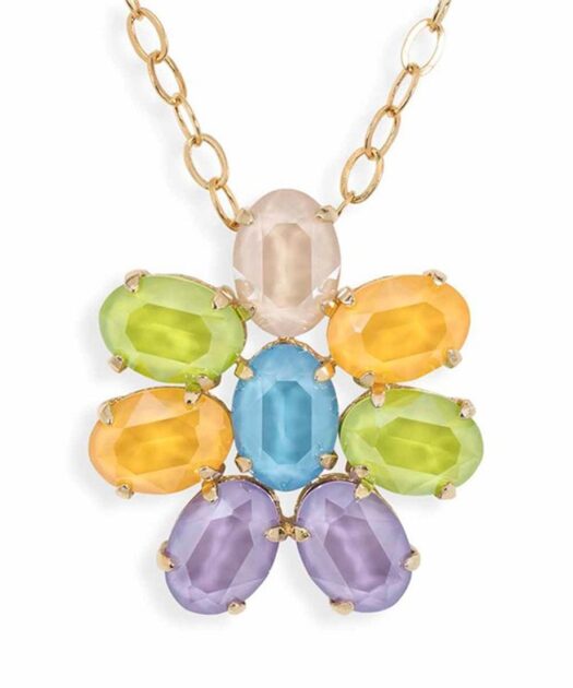 Colgante con cristales Swarovski de vivos colores en plata de ley con un baño de oro brillo.