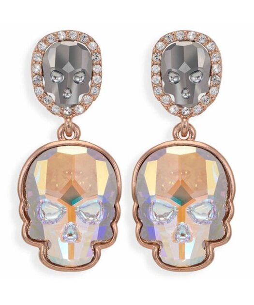 Pendientes de calaveras en tonos grises y fumé con auténticos cristales Swarovski