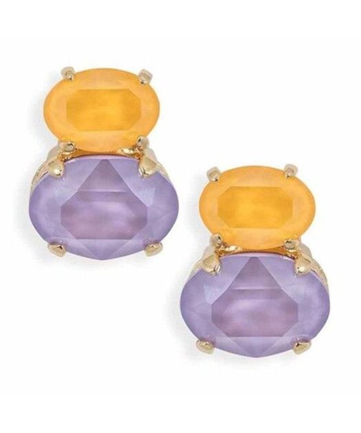 Pendientes amarillo limón y lilas de plata de primera ley con un baño de oro rosa.