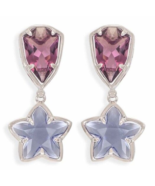 Pendientes articulado con una estrella en tonos morados y lilas de plata de ley rodinada