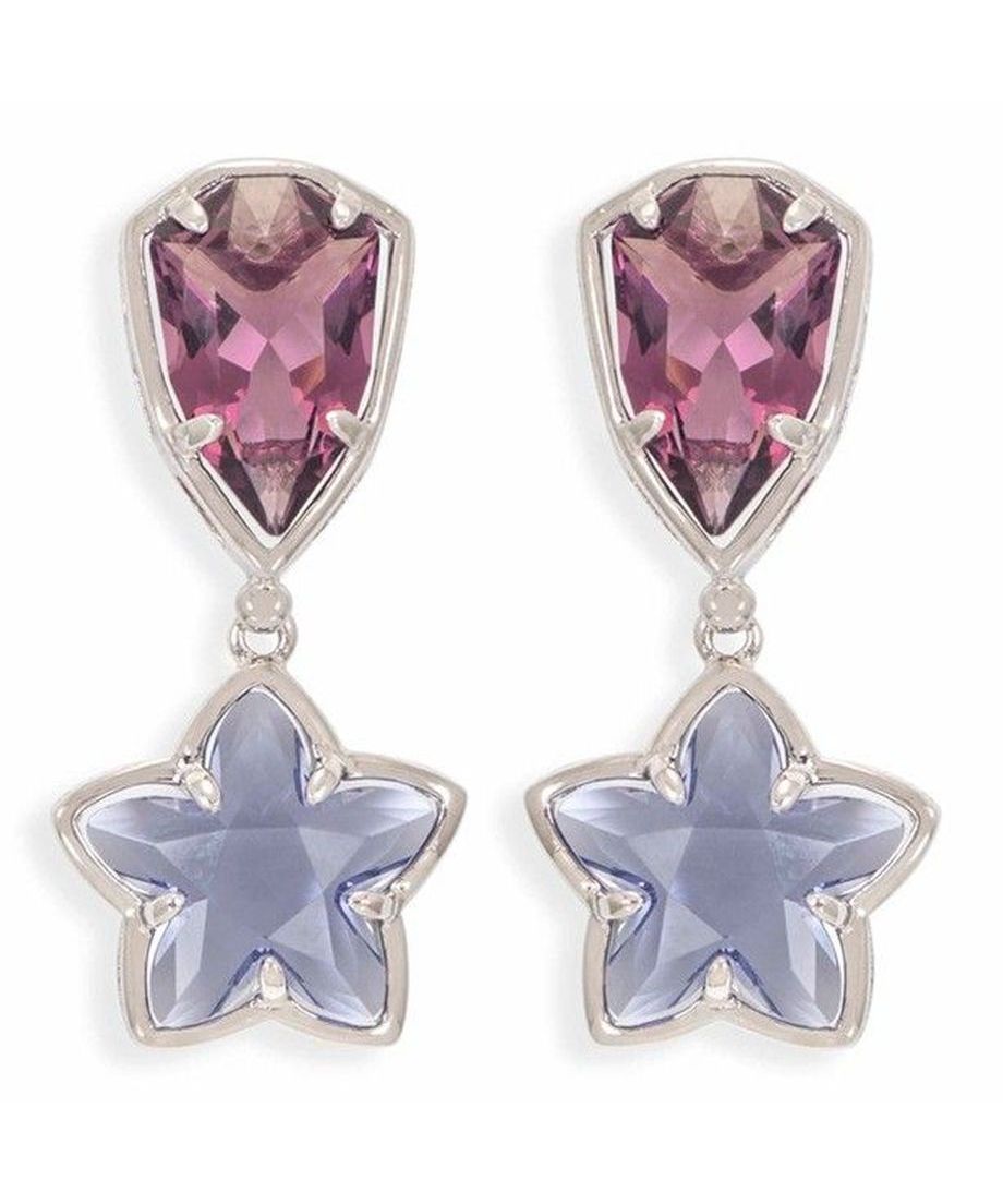 Pendientes articulado con una estrella en tonos morados y lilas de plata de ley rodinada con cierres de tipo omega. Pendientes articulado con una estrella en tonos morados y lilas de plata de ley rodinada