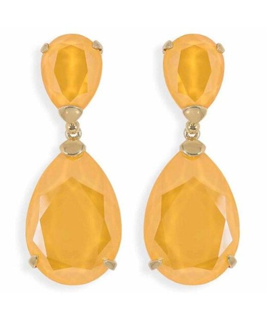 Pendientes con dos cristales Swarovski amarillo limón de plata bañada en oro amarillo y con cierres omega.