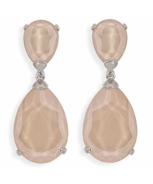 Pendientes articulados con cristales marrón claro de plata de ley rodinada y con cierres omega.