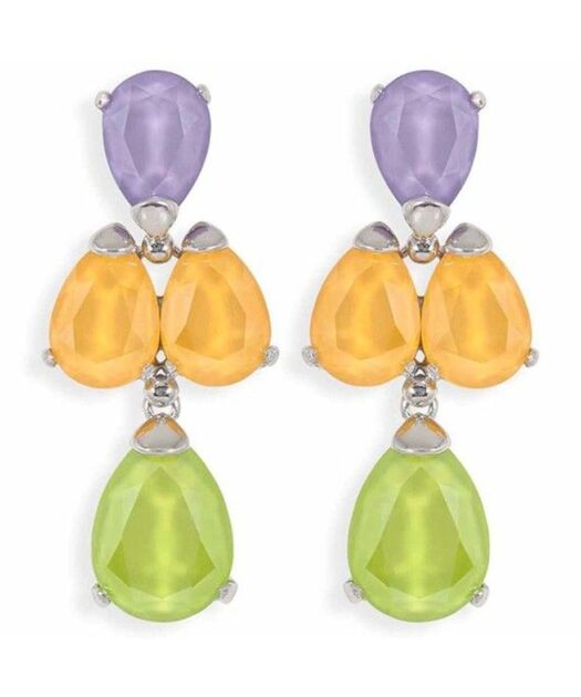 Pendientes con cristales Swarovski lilas, amarillos y verdes de plata de ley rodinada y cierres omega.