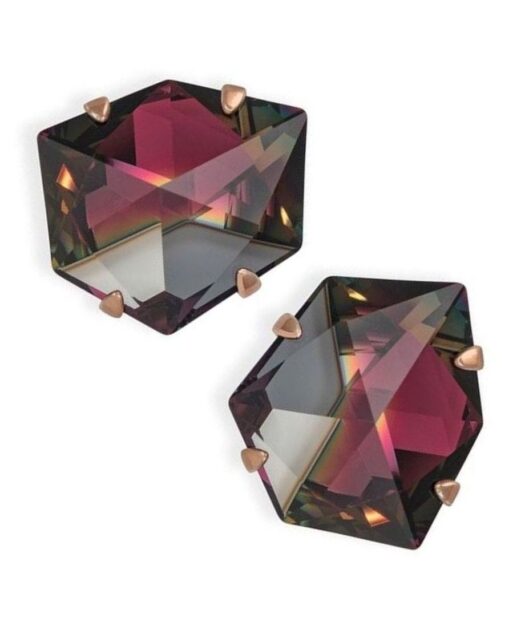 Pendientes ciclón con cristales Swarovski color burdeos de plata bañada en oro rosa con cierres omega.
