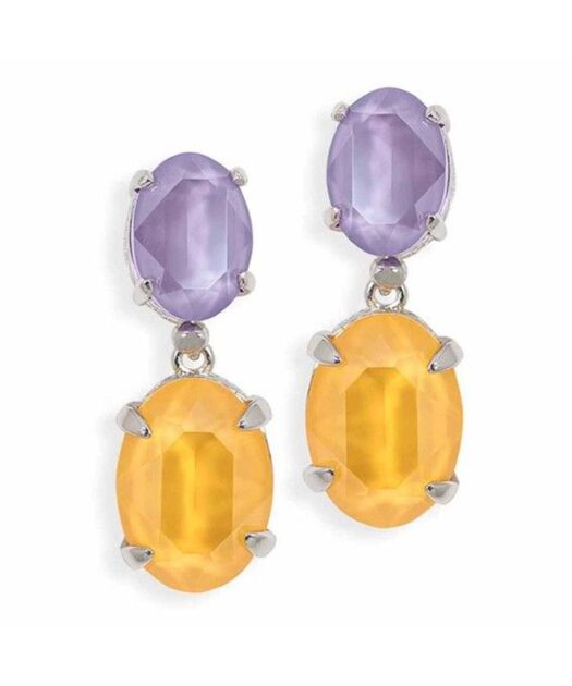 Pendientes con Swarovski Elements lilas y amarillos de plata de ley con un baño de rodio.