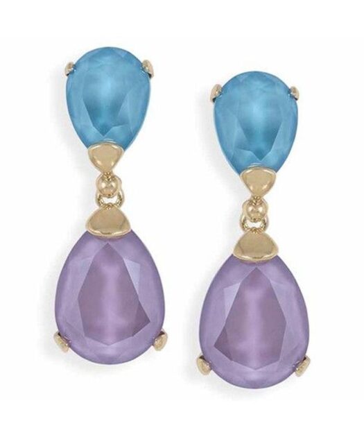 Pendientes con cristales Swarovski azules y lilas de plata de ley rodinada.