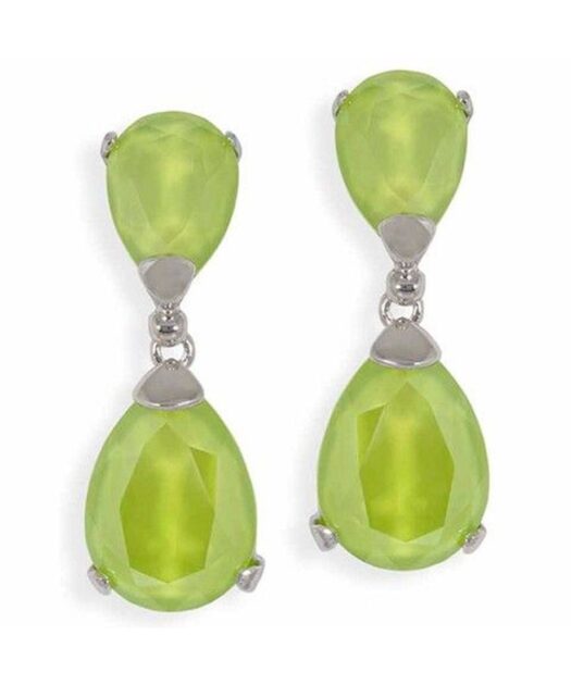 Pendientes con cristales Swarovski verde lima de plata de ley con un baño de rodio.