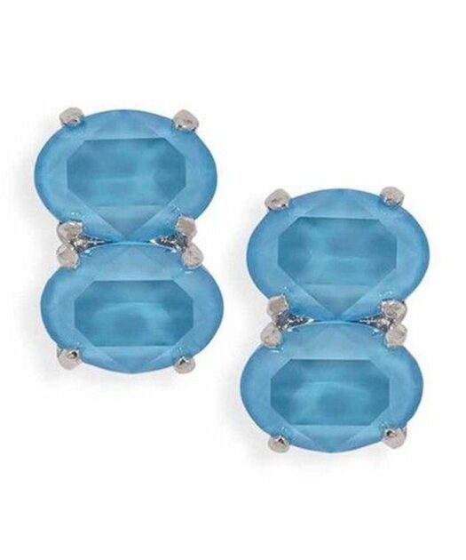 Pendientes doble color azul verano de plata de ley con un baño de rodio.