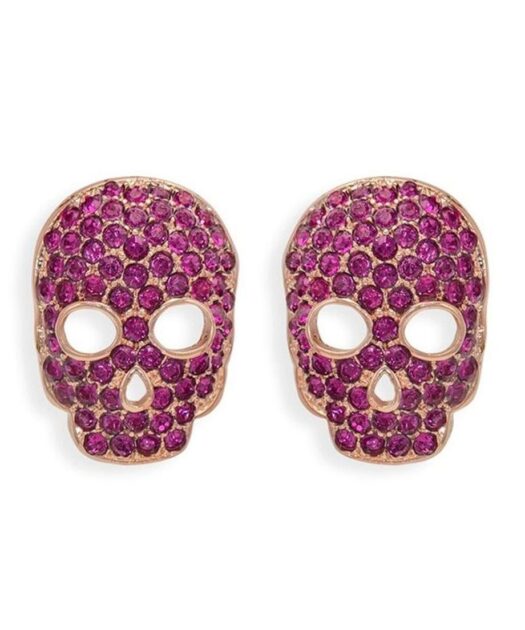 Pendientes de calaveras con cristales Swarovski fucsias
