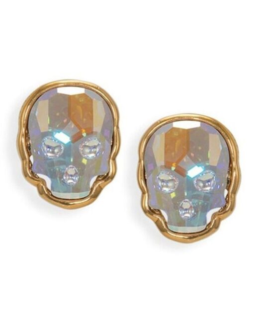 Pendientes de calaveras doradas con cristales Swarovski en plata de ley y con cierres de presión