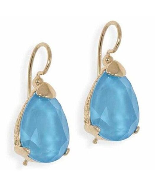 Pendientes de gancho color azul verano con un baño de oro rosa y fabricados en plata de ley.