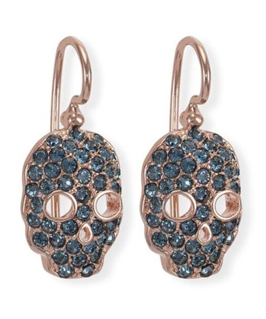Pendientes oro rosa de calaveras con cierre de gancho fabricados en plata de ley