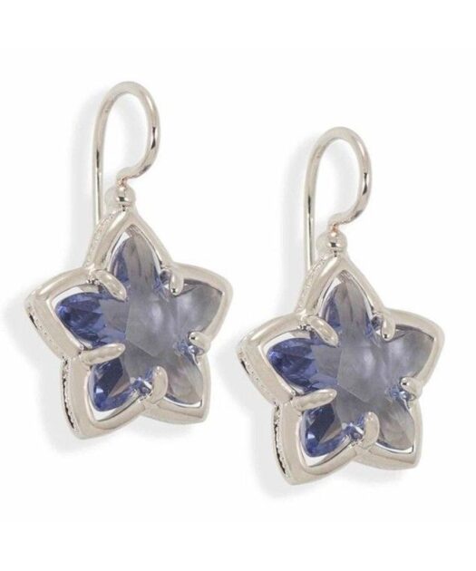 Pendientes de gancho con estrella Swarovski violeta de plata de ley rodinada