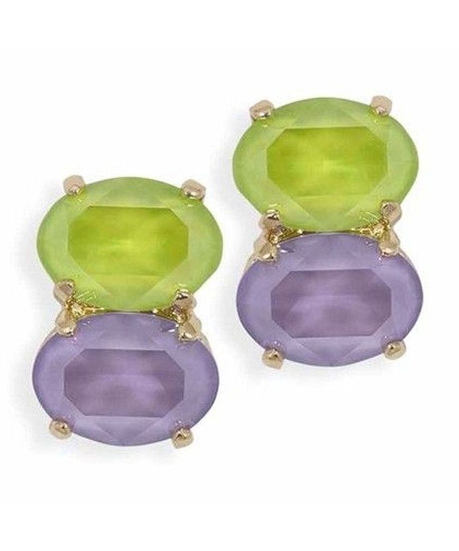 Pendientes en tonos lilas y verde lima de plata de primera ley con un baño de oro rosa Pendientes en tonos lilas y verde lima de plata de primera ley.