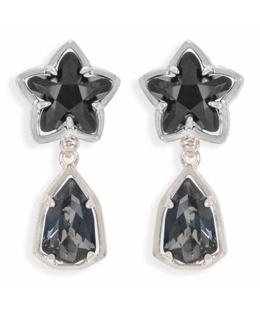 Pendientes estrella Swarovski color negro de plata de primera ley rodinada.