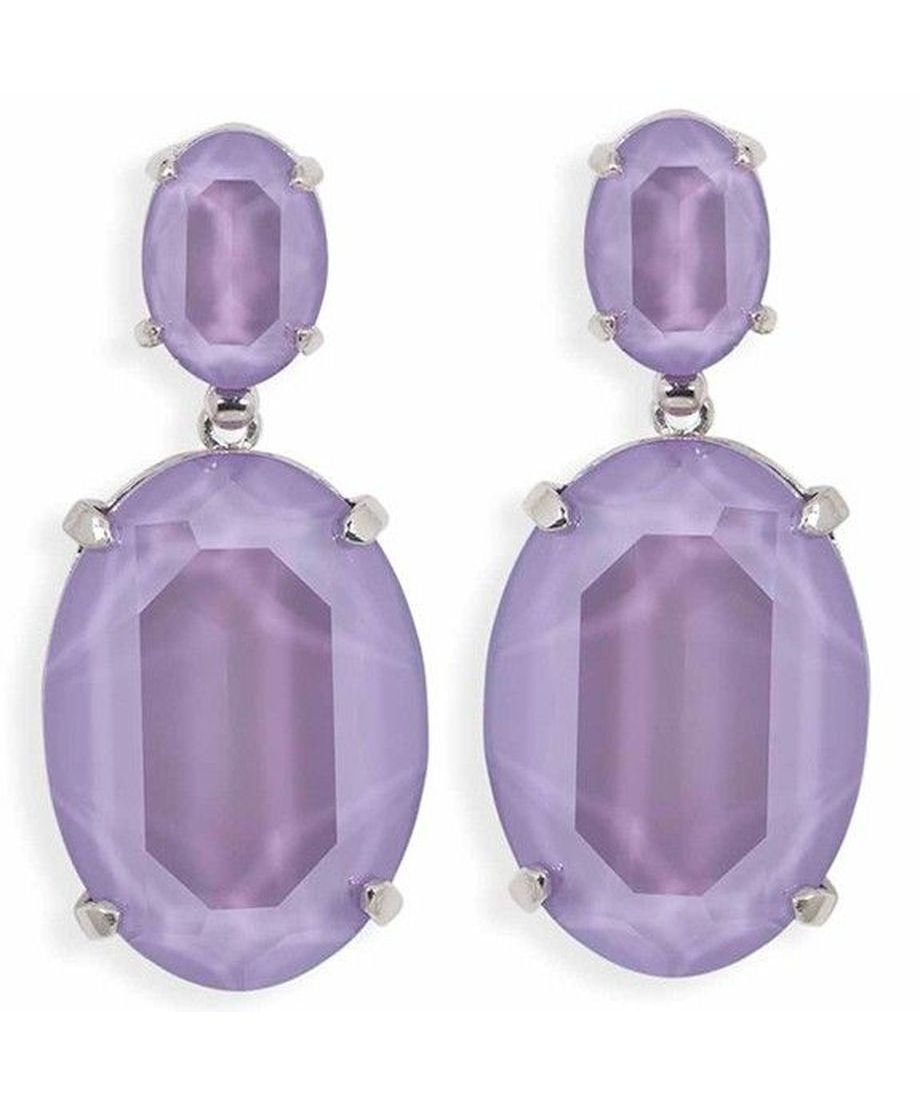 Pendientes grandes con dos cristales lilas de plata de primera ley con un baño de rodio y cierres omega. Fabricados en España. Pendientes grandes con dos cristales lilas de plata de primera ley con un baño de rodio y cierres omega.