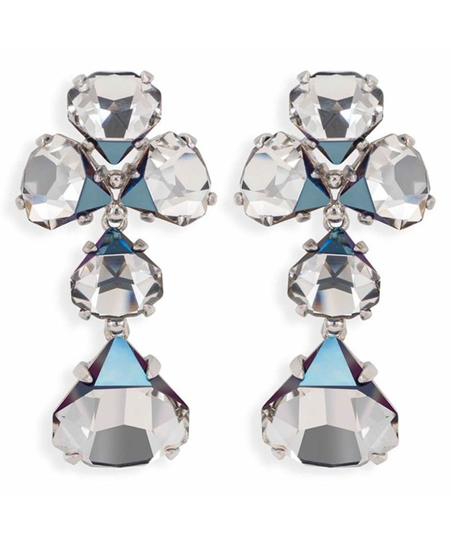 Pendientes largos ciclón con cristales Swarovski de color gris hechos en plata de ley con un baño de rodio. Fabricados en España. Pendientes largos ciclón con cristales Swarovski de color gris hechos en plata de ley con un baño de rodio.