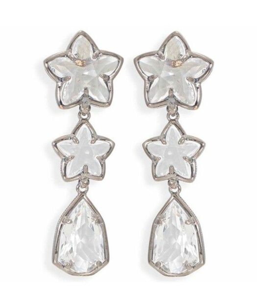 Pendientes largos con estrellas de cristal Swarovski fabricados en plata de ley rodinada.
