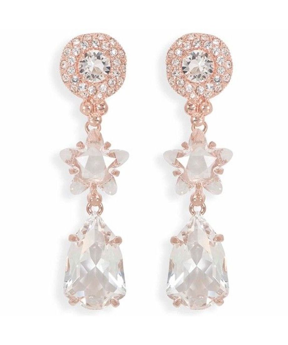 Pendientes largos con una estrella de cristal Swarovski de plata bañada en oro rosa Pendientes largos con una estrella de cristal Swarovski