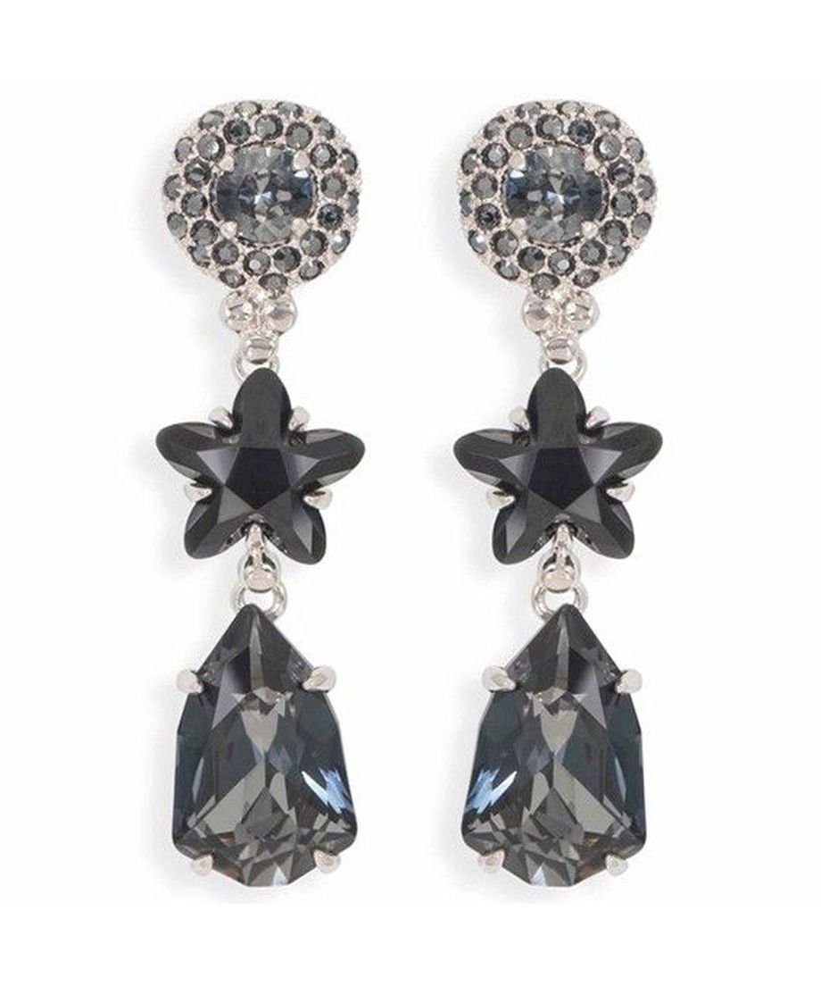 Pendientes largos negros con una estrella de plata de ley con un baño de rodio Pendientes largos negros con una estrella