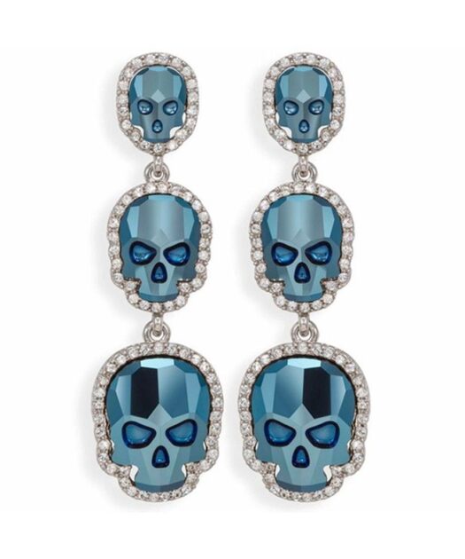 Pendientes largos de calaveras azules con cristal Swarovski