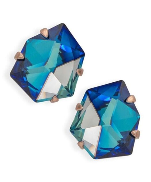 Pendientes pegados ciclón con cristales azules de plata de ley rodinada