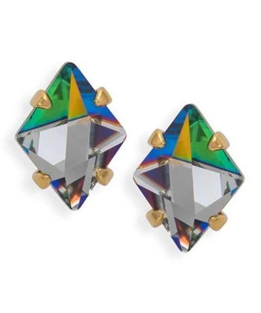 Pendientes pequeños ciclón con Swarovski Elements grises de plata de ley bañada en oro